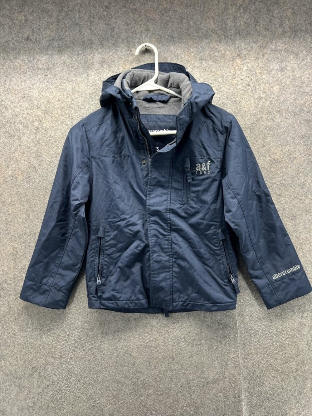 Abercrombie Jacket Kids XS Blue Hooded Fleece Lined Pockets Warm Winter Coat